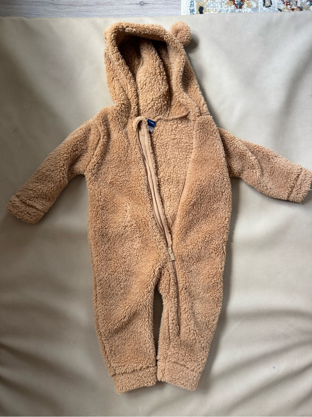 Old Navy Teddy Fleece Hooded One-Piece Footie in Light Brown